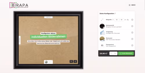 Desktop-Ansicht Bilderrahmen-Passt.de VUE.js Drupal Commerce Konfigurator