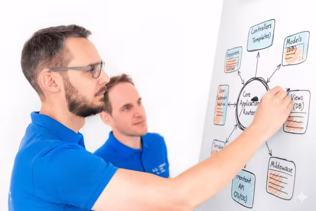 Thomas Frobieter und Julian Pustkuchen am Whiteboard