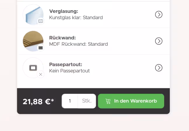 Warenkorb-Formular mit auffälligem "In den Warenkorb"-Button