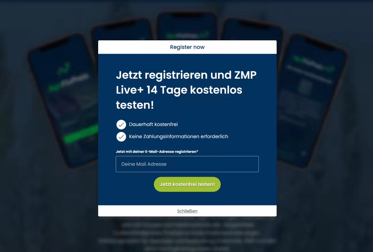 Exit-Intend-Banner mit Registrierungsaufforderung