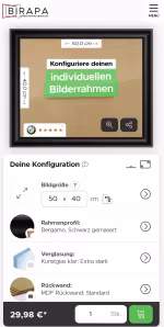 Mobilansicht Bilderrahmen-Passt.de VUE.js Drupal Commerce Konfigurator